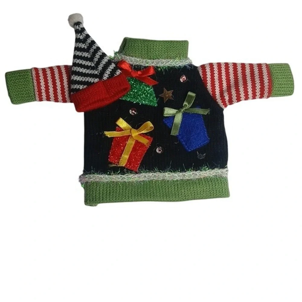 Wine Bottle Covers Multicolor Ugly Christmas‎ Sweater 3pc Set